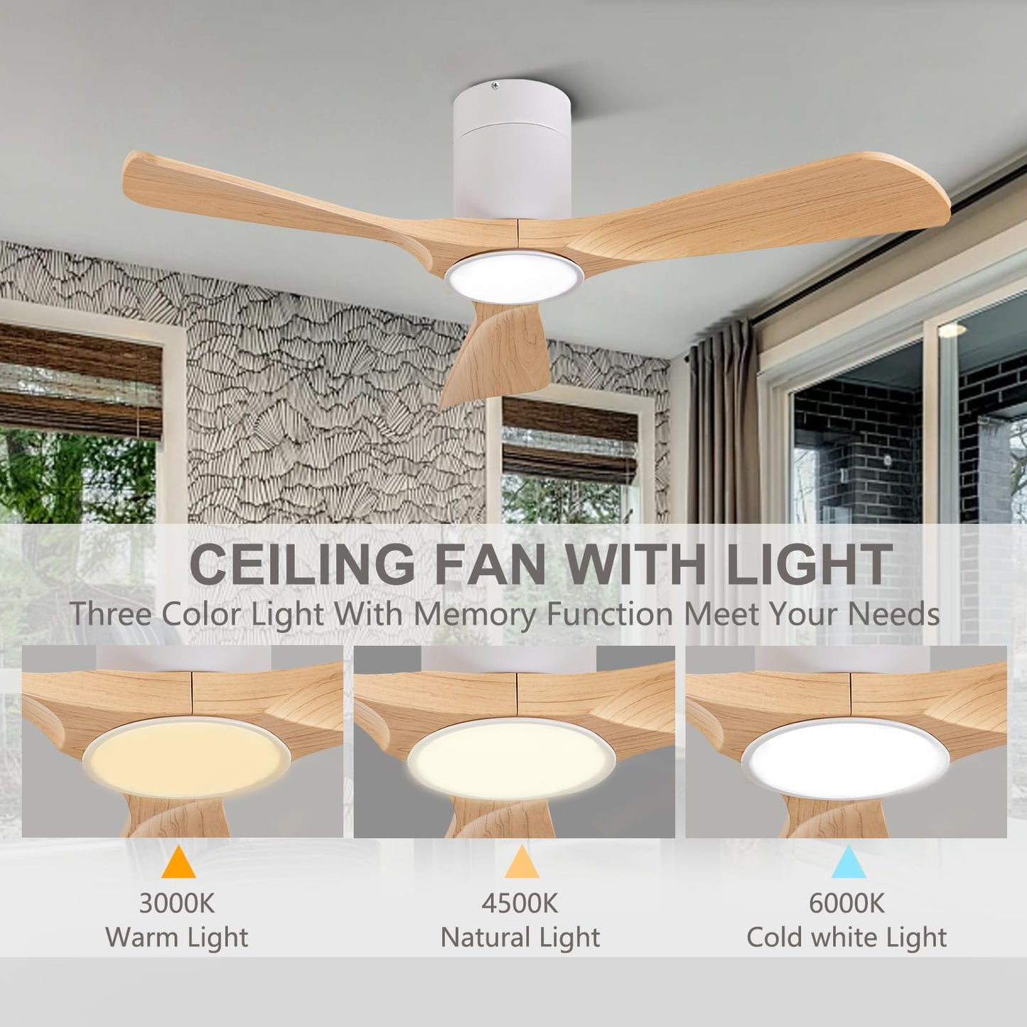 XBIBI 42 inch Ceiling Fans with Lights and Remote Control, Flush Mount Ceiling Fan with Light, Reversible Noiseless Low Profile Ceiling Fan for Bedroom, Indoor/Outdoor Use (Not Solid Wood)