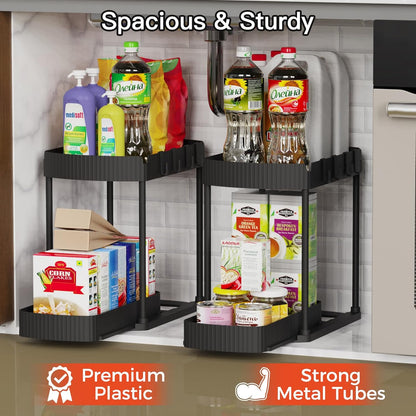 Ukeetap Multi-Purpose Pull-Out Storage Organizers - Under Sink & Cabinet Solutions, Black, 12.8 Inches, 2 Packs