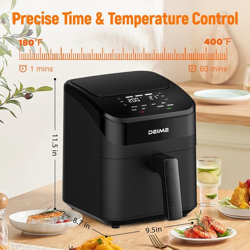 DEIME Air Fryer 4.5 Qt - Compact Digital Airfryer for Quick Meals | Nonstick & Dishwasher Safe (Black)