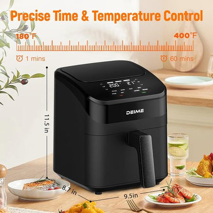 DEIME Air Fryer 4.5 Qt - Compact Digital Airfryer for Quick Meals | Nonstick & Dishwasher Safe (Black)