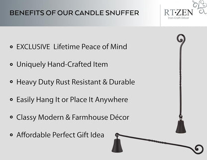 RTZEN Antique Bell Candle Snuffer - Handcrafted Wrought Iron Extinguisher with Long Handle | Unique Black Matte Decor Gift