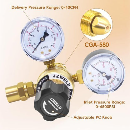 American Standard Welding Argon Regulator with 6.6 Feet Gas Hose, Argon Gauges Gas Welding Regulator For TIG And MIG, CGA580 Inlet Connection, 0-4500PSI