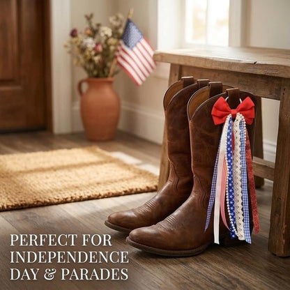 Ickasi Ribbon Bow Ribbons - Holiday & Birthday Accessory Decor | 2 Patriotic Boot Charms for Women