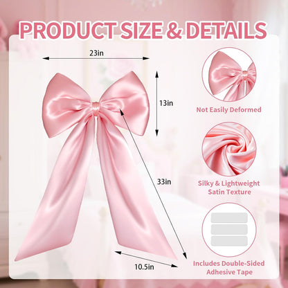 Skiennix Large Pink Bow | Satin Ribbon Tie for Room Decor & Party Backdrop (23 x 32 in)