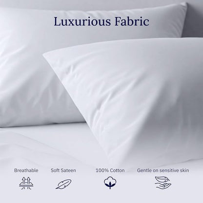 Luxuriously Soft 600 Thread Count Cotton Pillowcases - Set of 2 in Blue | Fits Standard & Queen Pillows