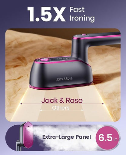 Jack & Rose Travel Steamer - 1200W Portable Handheld Iron with Fast 8S Heat-Up | Large Ceramic Panel