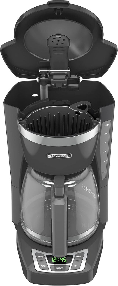 BLACK+DECKER™ 12-Cup Programmable Coffeemaker - Sleek Gray Design for Effortless Brewing