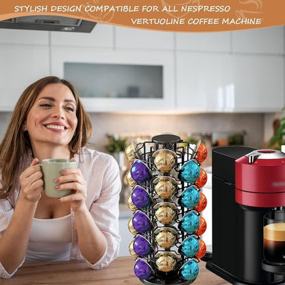 BLACKSMITH FAMILY Coffee Pod Holder - 360° Revolving Organizer for 40 Nespresso Vertuo Pods | Piano Black