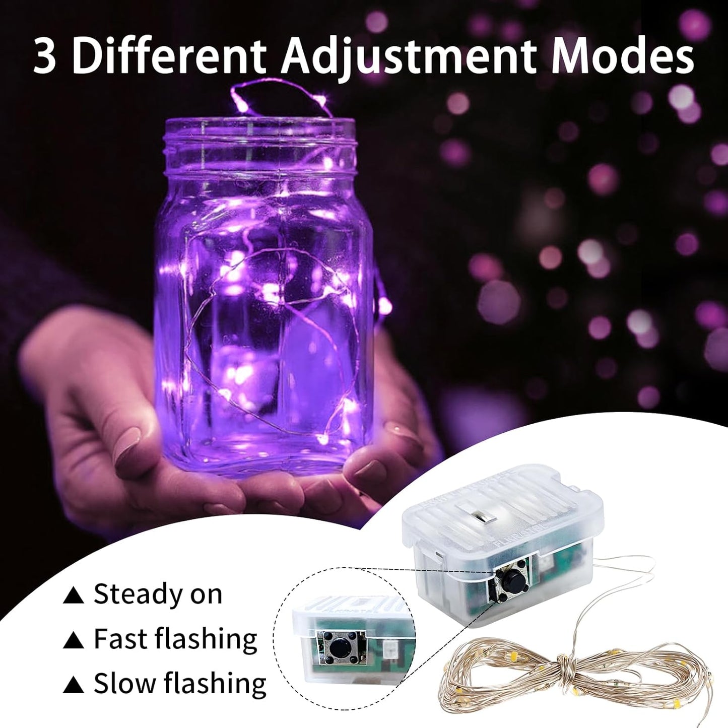 Skiennix 24-Pack Purple Fairy Lights - 7Ft 20 LED Twinkle String Lights | Battery Operated & Waterproof for Weddings, Halloween, Christmas, & Parties