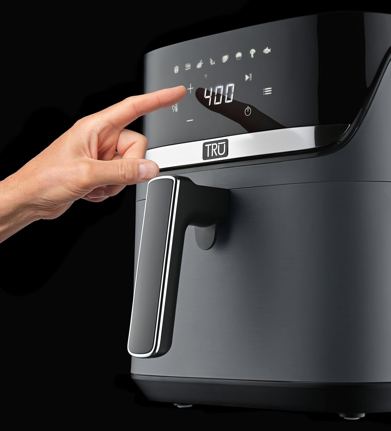 TRU 8-Quart Digital Air Fryer - Family Size with One-Touch Control & 8 Presets | Nonstick Pot, Auto Shut Off, Matte Gray