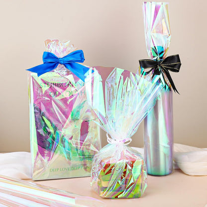 woric 82 Ft X 17 In Cellophane Wrap for Gift Baskets Easter Iridescent Cellophane Wrap Roll Gift Basket Wrapping Plastic for Easter Gifts Basket Stuffers Treats Party Favor Birthday Wedding Crafts