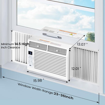 Electactic Window Air Conditioner 6,000 BTU, Window Type AC Unit with Cooling, Dry Mode, 4 Fan Speeds, 24-H Timer, Sleep Mode, Cooling for 250sq.ft Bedroom, Living Room, Office