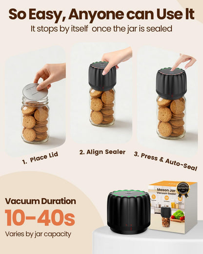Upgraded Electric Mason Jar Vacuum Sealer Kit by [Brand Name] - Automatic One-Touch Food Storage with 2500mAh Battery & Wide/Regular Lids