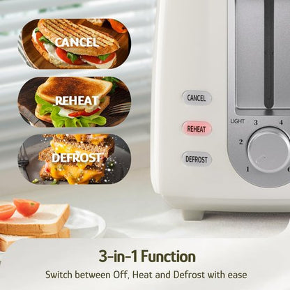 Hazel Quinn 2-Slice Compact Toaster - Wide Slots for Thick Bread & Bagels, 6 Browning Levels | White