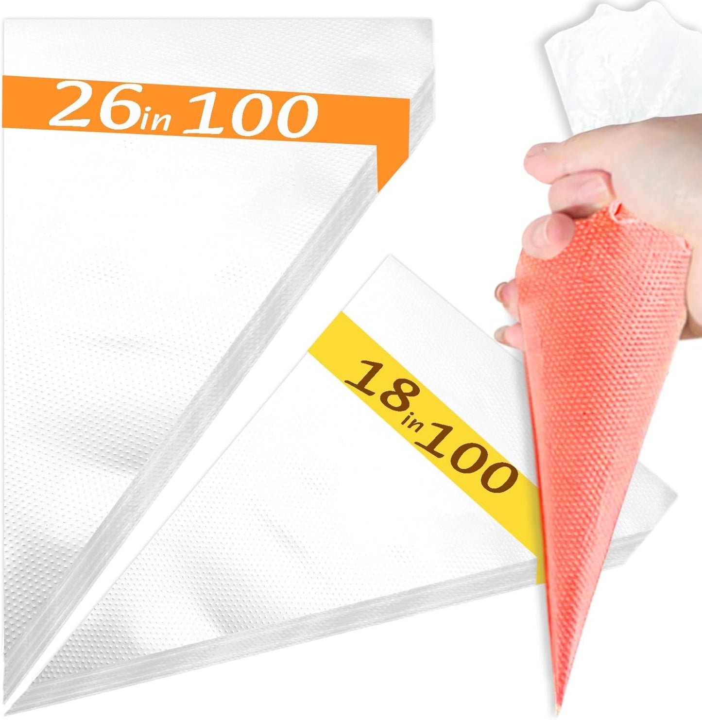 Tipless Piping Bags - 18 Inch for Royal Icing | 26 Inch Large, Thickened & Non-Slip Disposable