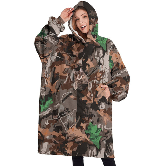 Touchbetter Hunting Camouflage Wearable Oversized Blanket, Sherpa Blanket Hooded with Super Pockets, Super Warm Fuzzy Pullover for Women & Men