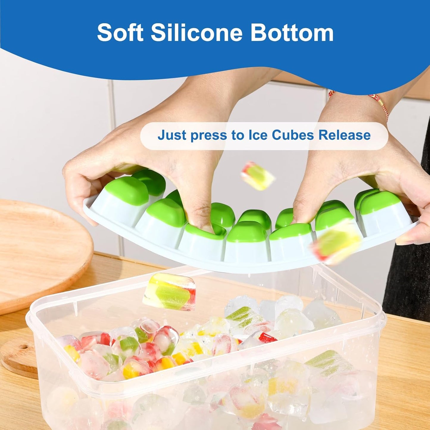 Skiennix Ice Cube Tray - Easy-Release Silicone Trays with Lids | Stackable 3-Pack, BPA-Free & Odor-Free