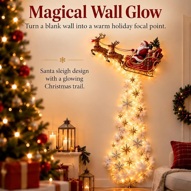 Christmas Magic Trail Wall Light with Santa Sleigh & Reindeer - Indoor Hanging Decor (Variation #D)