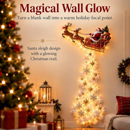Christmas Magic Trail Wall Light with Santa Sleigh & Reindeer - Indoor Hanging Decor (Variation #D)