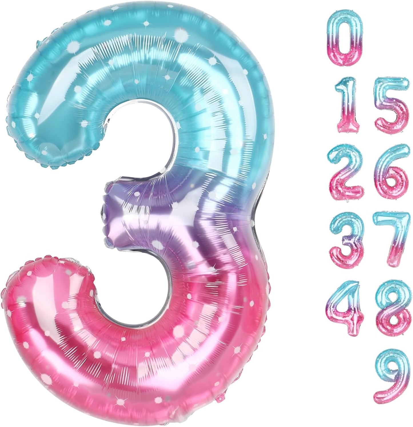 Numbers Balloon - 40 Inch Large Pink, Purple & Blue Birthday Decor for Three-Year-Old Celebrations