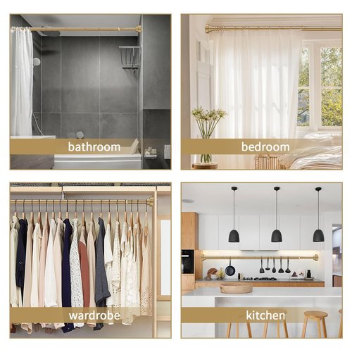 YNL Shower Curtain Rod 34-82 Inches (2.8-6.8ft) Adjustable Spring Shower Rod No Drilling, Non-Slip, Never Rust, Stainless Steel, Suitable for Bathroom Window Living room, Gold