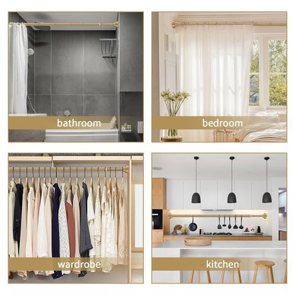 YNL Shower Curtain Rod 34-82 Inches (2.8-6.8ft) Adjustable Spring Shower Rod No Drilling, Non-Slip, Never Rust, Stainless Steel, Suitable for Bathroom Window Living room, Gold