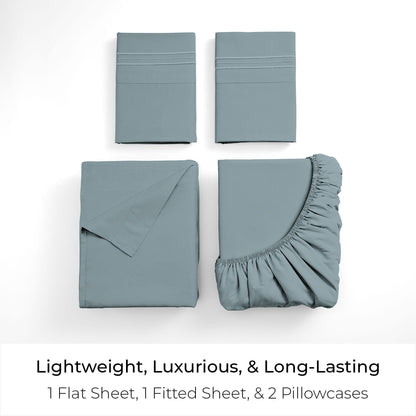 Mellanni King Sheets Set - 4 PC Iconic Collection Bedding - Hotel Luxury, Extra Soft, Cooling Bed Sheets - Wrinkle, Fade, Stain Resistant (King, Spa Blue)