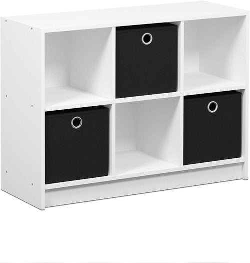 Furinno 3x2 Cube Storage Bookcase Organizer - Stylish White/Black Design with Bins