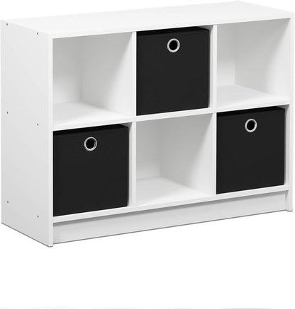 Furinno 3x2 Cube Storage Bookcase Organizer - Stylish White/Black Design with Bins