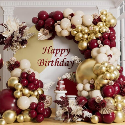 AULE Burgundy Balloon Arch Kit - 155Pcs Balloon Garland for Birthday, Wedding, and Party Decor