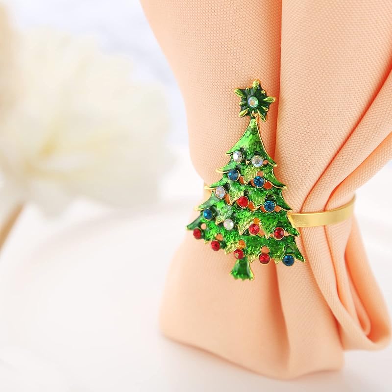 Napkin Holders Set of 10 Christmas Tree Design, Alloy Napkin Rings, Holiday Table Decor - Variation: Christmas Tree