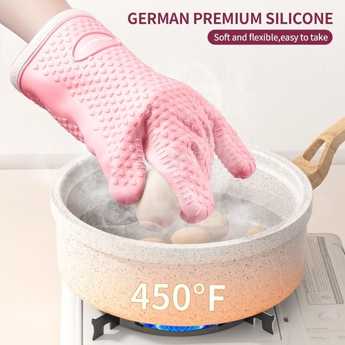 MAD SHARK Silicone Oven Mitts - Heat Resistant 450°F | Waterproof, Non-Slip, Cotton Lined - Pink