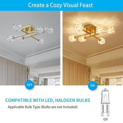 XINGQI Modern Ceiling Light 6 Lights Semi Flush Mount Ceiling Light Fixture, Gold Sputnik Chandeliers Mid Century Industry Lights for Bedroom Dining Room Farmhouse Kitchen