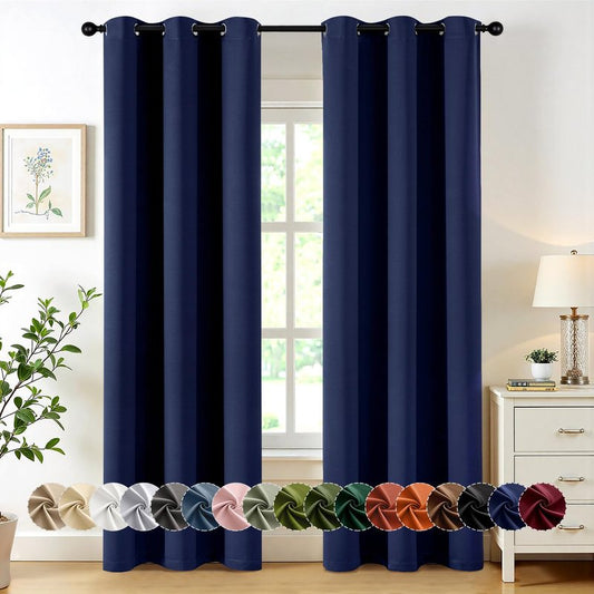 MIULEE Navy Blue Blackout Curtains for Bedroom Living Room 86 Inches Long 2 Panels, Thermal Insulated Room Darkening Drapes Solid Grommet Noise Reducing Light Blocking Window Treatments 40x86 Inch