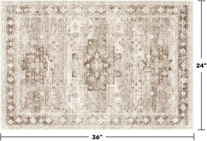 Boho Bathroom Rugs - Washable Non-Slip Soft Area Rug for Entryway & Kitchen | Modern Farmhouse Design (2x3 Beige/Latte)