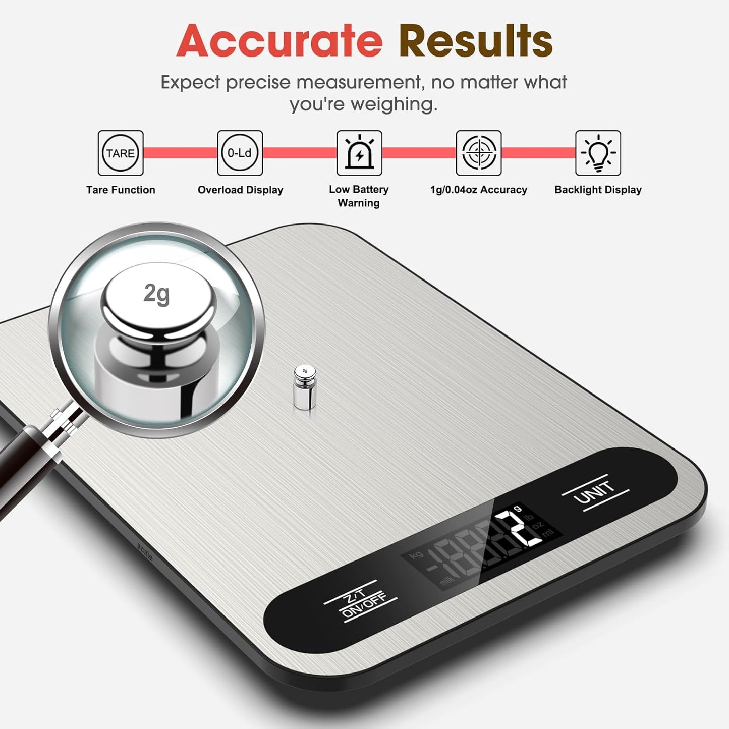 Mik-Nana Digital Kitchen Scale - 22lb Capacity with Tare Function & LCD Display | Stainless Steel for Baking & Cooking