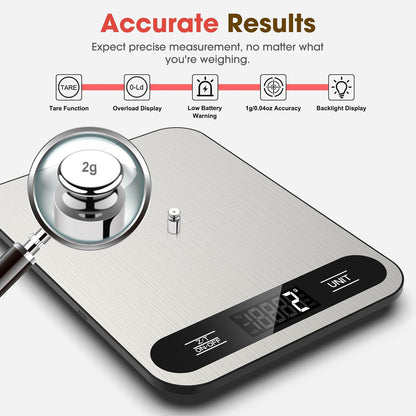 Mik-Nana Digital Kitchen Scale - 22lb Capacity with Tare Function & LCD Display | Stainless Steel for Baking & Cooking