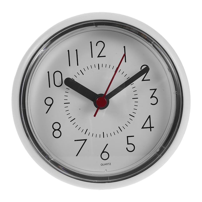 Shower Clock with Suction Cup – Waterproof Wall Clock for Bathroom, White Plastic