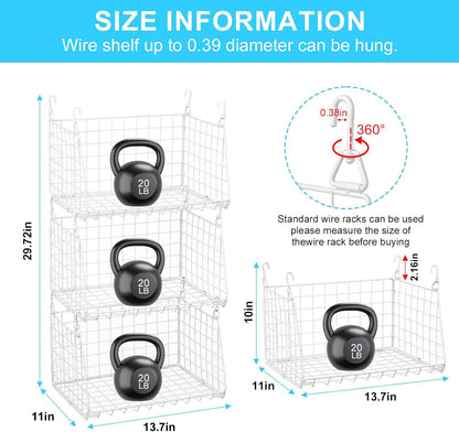Skiennix 3-Tier Hanging Laundry Basket Organizer - Foldable Wire Shelf with 360° Rotating Hooks, White