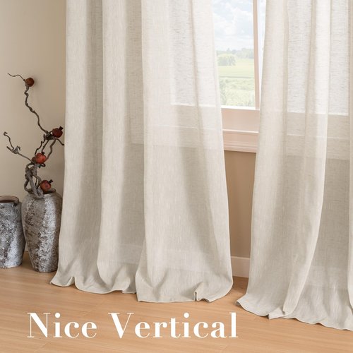 H.VERSAILTEX Natural Linen Sheer Curtains Flax Linen Blended Curtain Panels Living Room, Nickel Grommet Semitransparent Semi-Sheer Soft Privacy Drapes, Natural, 84 inches Long 2 Panels