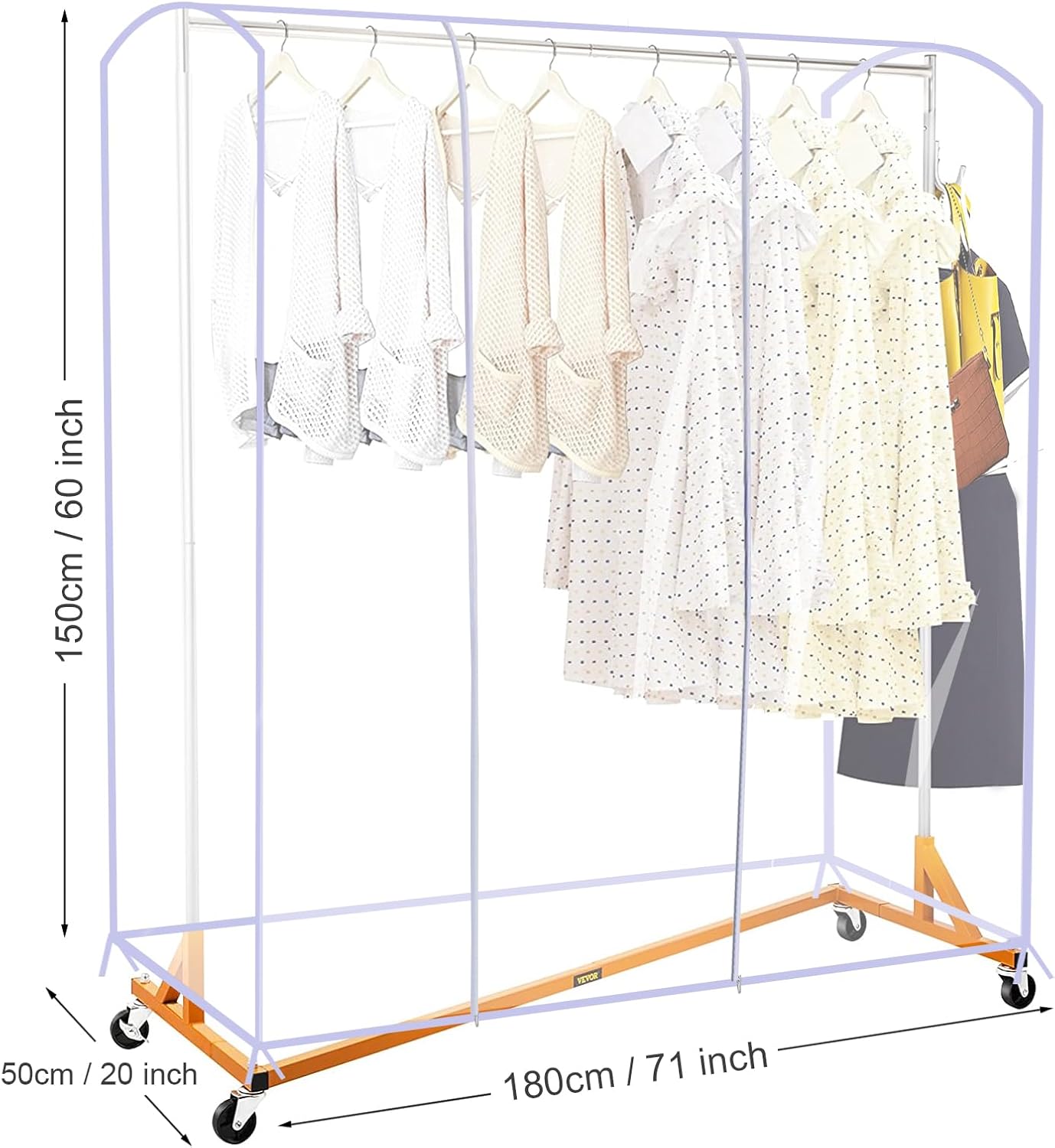 Ruibo Clear Garment Rack Cover - Dustproof & Waterproof Clothing Protector | 71x20x60 Inch