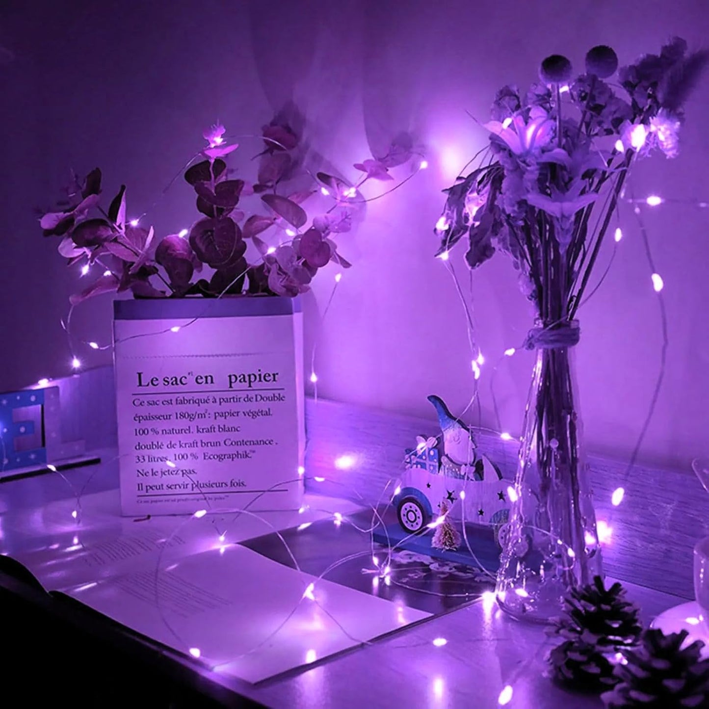 Skiennix 24-Pack Purple Fairy Lights - 7Ft 20 LED Twinkle String Lights | Battery Operated & Waterproof for Weddings, Halloween, Christmas, & Parties