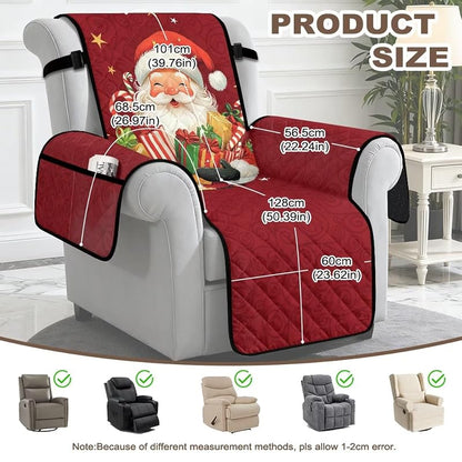 Red Santa Claus Recliner Armchair Cover - Fit Up To 60cm with Non-Slip Straps