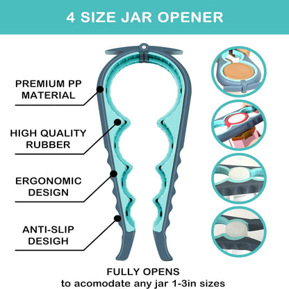 Skiennix Jar Opener - 5-in-1 Multi-Function Tool for Seniors with Arthritis | Non-Slip Grip, Blue