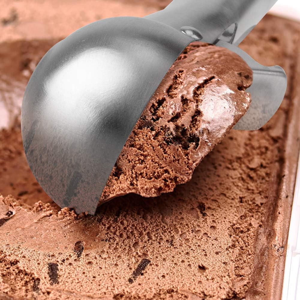 Skiennix Premium Ice Cream Scoop - Heavy Duty Stainless Steel with Trigger | Dishwasher Safe, Medium Silver