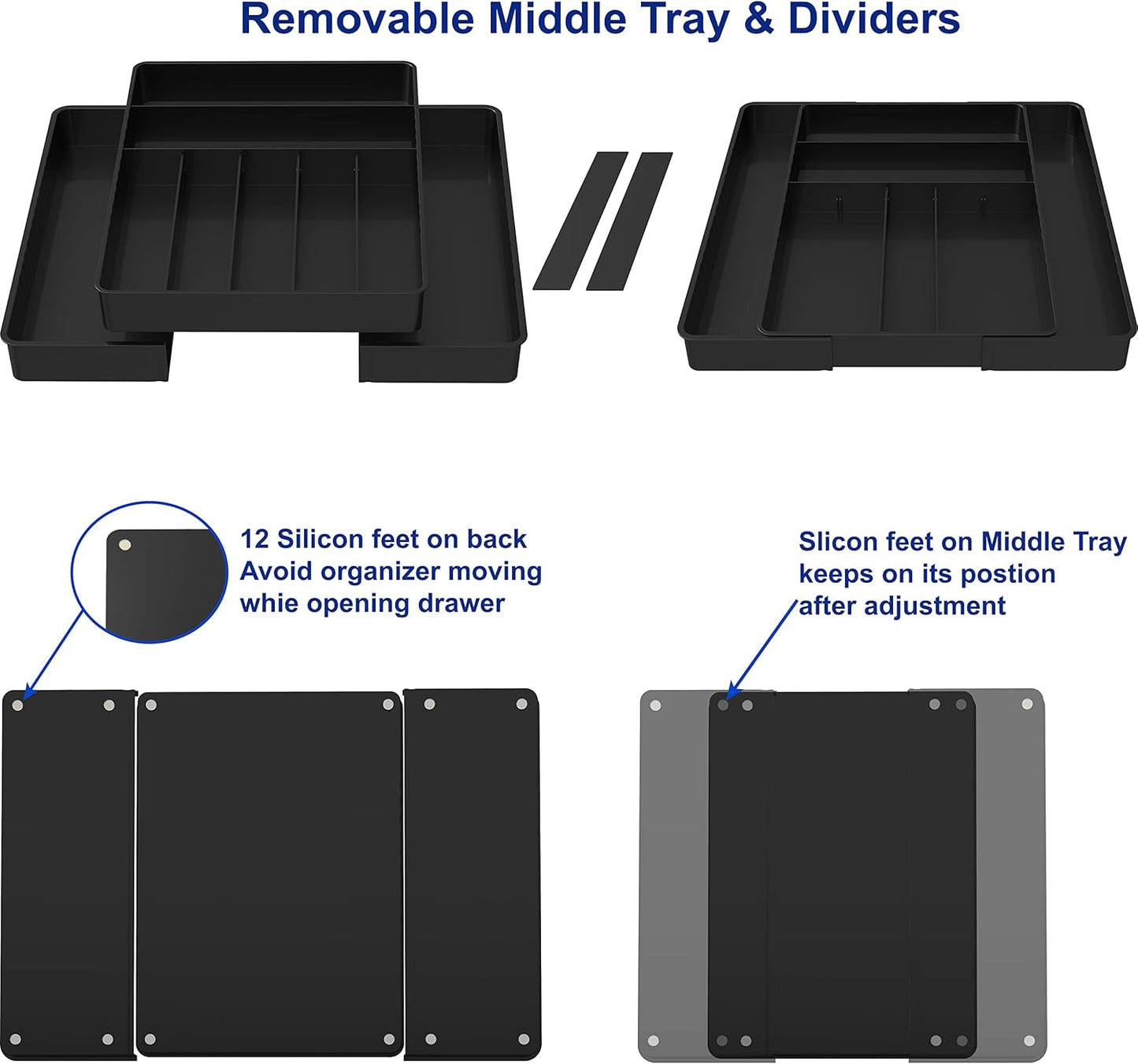 Simple Houseware Flatware Organizer - Adjustable Black Kitchen Drawer Tray with 9 Compartments