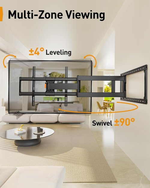 Perlegear Long Arm Full Motion TV Wall Mount for 42–97 Inch TVs up to 150 lbs, Pre-Assembled TV Mount with Full Swivel, Tilt and Extension, Fits 8″/12″/16″/24″ Wood Studs, Max VESA 800x400mm, PGXLF02