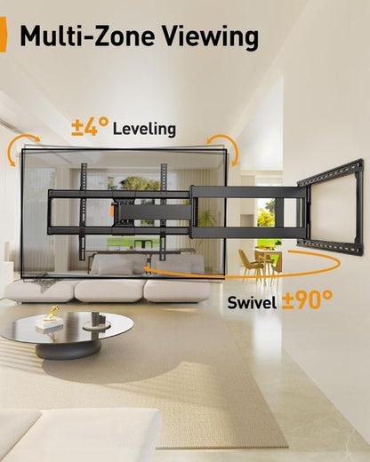 Perlegear Long Arm Full Motion TV Wall Mount for 42–97 Inch TVs up to 150 lbs, Pre-Assembled TV Mount with Full Swivel, Tilt and Extension, Fits 8″/12″/16″/24″ Wood Studs, Max VESA 800x400mm, PGXLF02