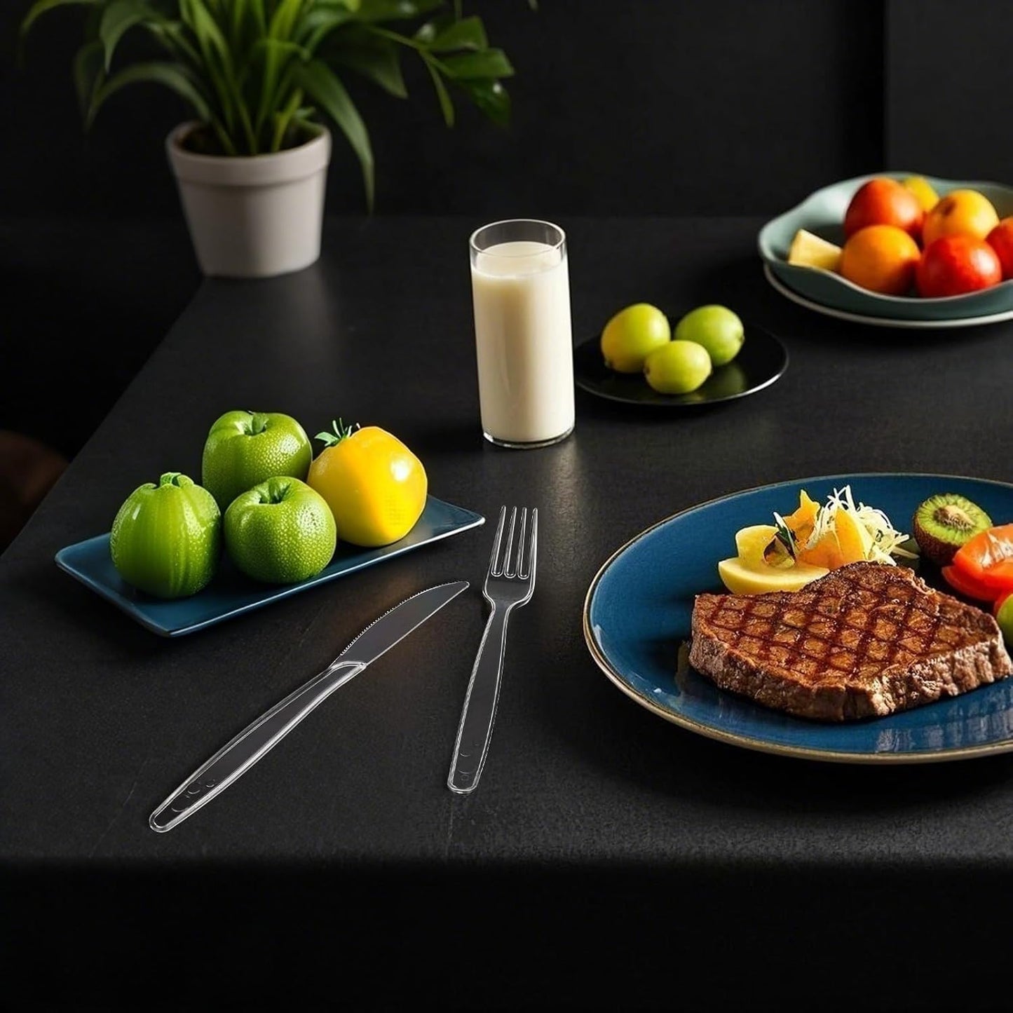 SACATR Heavy-Duty Disposable Plastic Forks - 100 Count, BPA-Free & Heat Resistant for Parties & Events