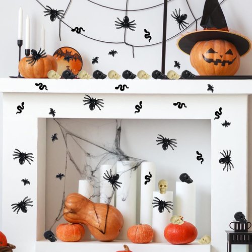 Hiawbon Mini Plastic Skull Heads - Realistic Halloween Figurines for Fairy Garden | Bats, Snakes & Spiders